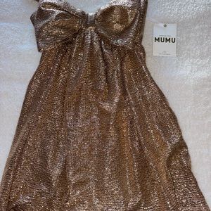 SHOW ME YOUR MUMU BEST BOW MINI DRESS IN TAN CONFETTI